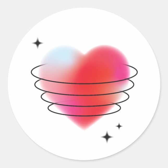 3d space hitech red valentine heart  classic round sticker (Front)