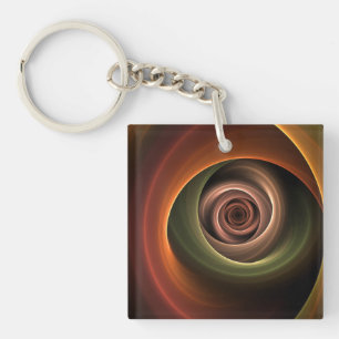 3D Spiral Abstract Warm Colors Modern Fractal Art Key Ring