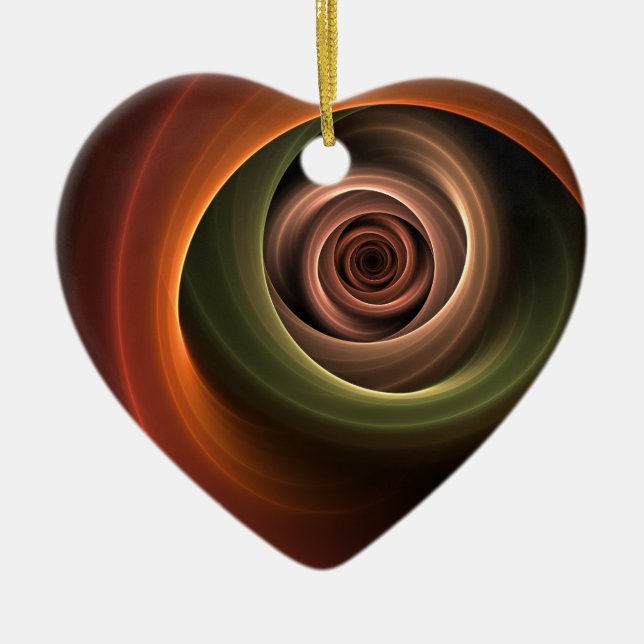 3D Spiral Abstract Warm Colours Modern Fractal Art Ceramic Tree Decoration (Front)
