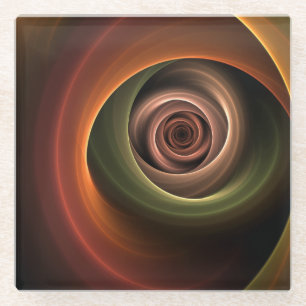 3D Spiral Abstract Warm Colours Modern Fractal Art Glass Coaster