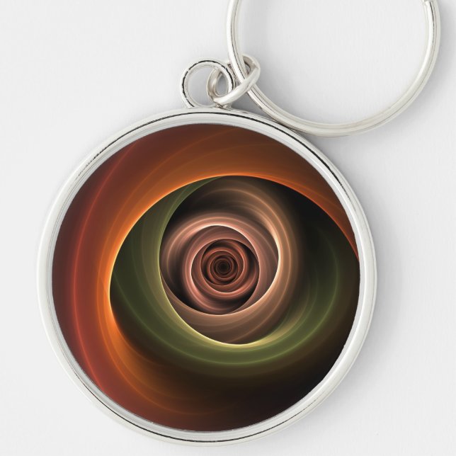 3D Spiral Abstract Warm Colours Modern Fractal Art Key Ring (Front)