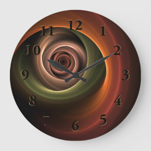 3D Spiral Abstract Warm Colours Modern Fractal Art Large Clock