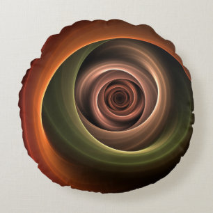 3D Spiral Abstract Warm Colours Modern Fractal Art Round Cushion