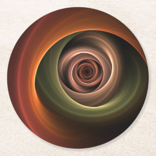 3D Spiral Abstract Warm Colours Modern Fractal Art Round Paper Coaster