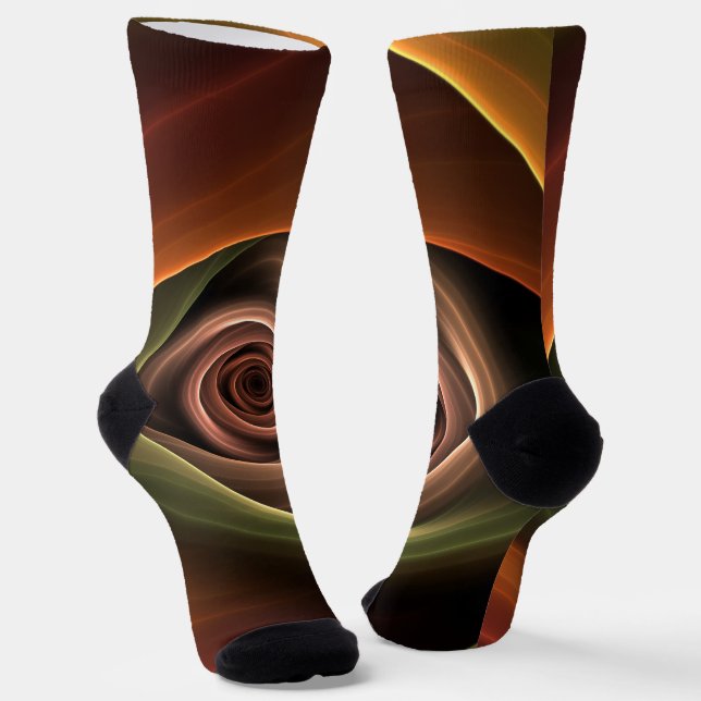 3D Spiral Abstract Warm Colours Modern Fractal Art Socks (Angled)
