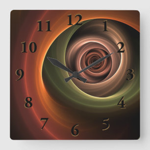 3D Spiral Abstract Warm Colours Modern Fractal Art Square Wall Clock