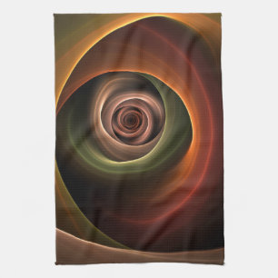 3D Spiral Abstract Warm Colours Modern Fractal Art Tea Towel