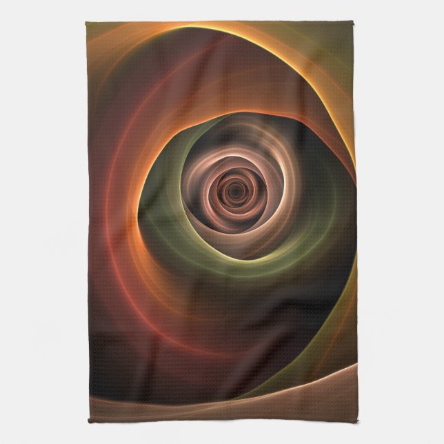 3D Spiral Abstract Warm Colours Modern Fractal Art Tea Towel (Vertical)