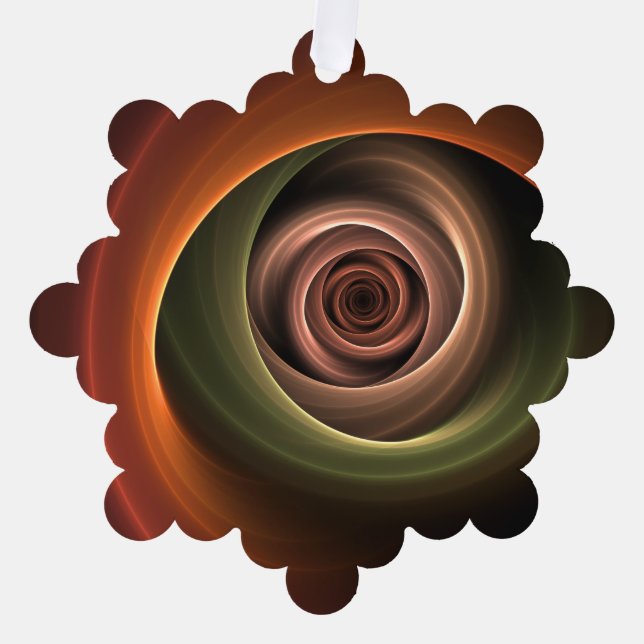3D Spiral Abstract Warm Colours Modern Fractal Art Tree Decoration Card (Front)