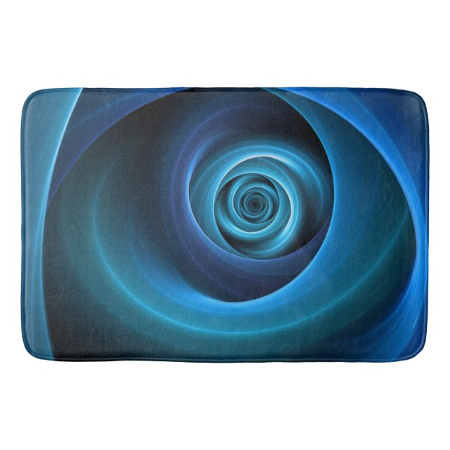 3D Spiral Blue Colours Modern Abstract Fractal Art Bath Mat (Front)