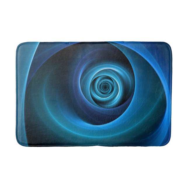 3D Spiral Blue Colours Modern Abstract Fractal Art Bath Mat (Front)