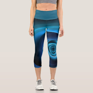 3D Spiral Blue Colours Modern Abstract Fractal Art Capri Leggings