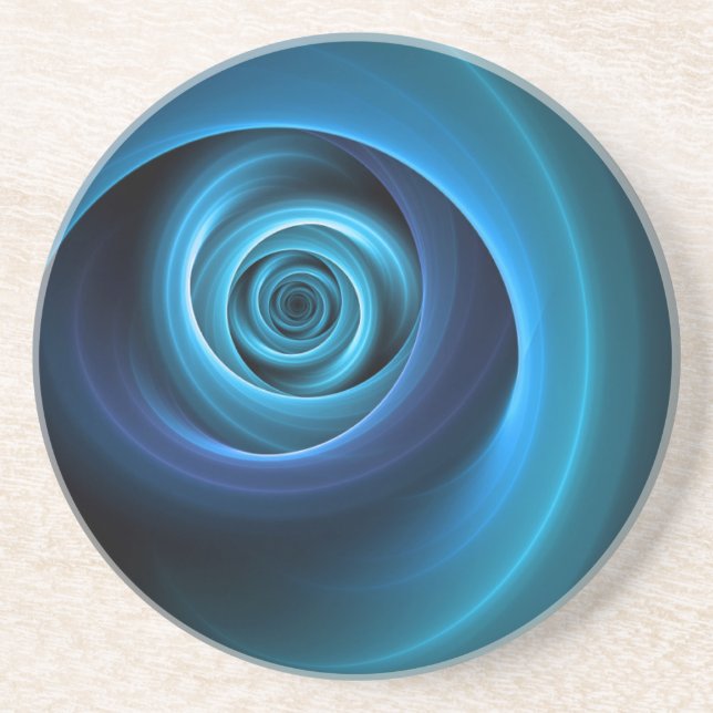 3D Spiral Blue Colours Modern Abstract Fractal Art Coaster (Front)