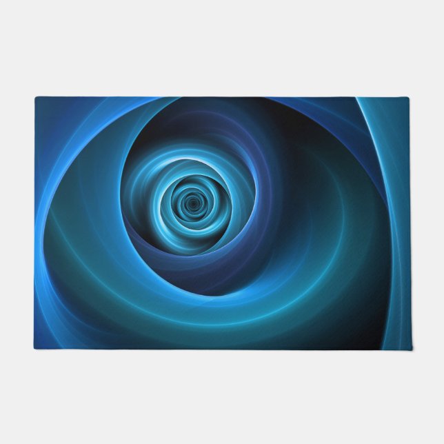 3D Spiral Blue Colours Modern Abstract Fractal Art Doormat (Front)