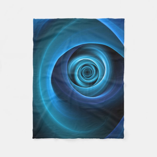 3D Spiral Blue Colours Modern Abstract Fractal Art Fleece Blanket (Front)