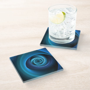 3D Spiral Blue Colours Modern Abstract Fractal Art Glass Coaster