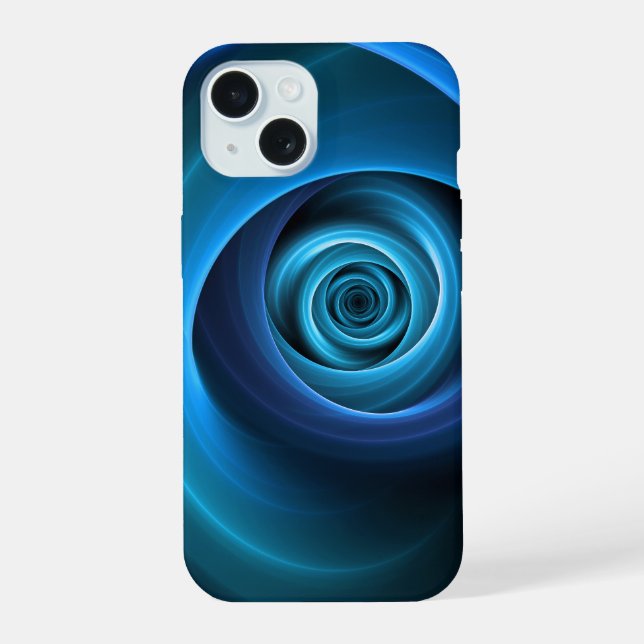 3D Spiral Blue Colours Modern Abstract Fractal Art iPhone 15 Case (Back)