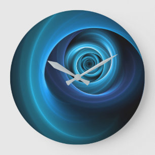 3D Spiral Blue Colours Modern Abstract Fractal Art Large Clock