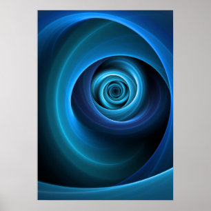 3D Spiral Blue Colours Modern Abstract Fractal Art Poster