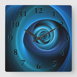 3D Spiral Blue Colours Modern Abstract Fractal Art Square Wall Clock