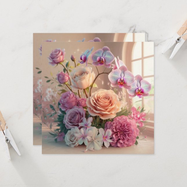 3D Spring Flowers Greeting Card with Roses  (Front/Back In Situ)