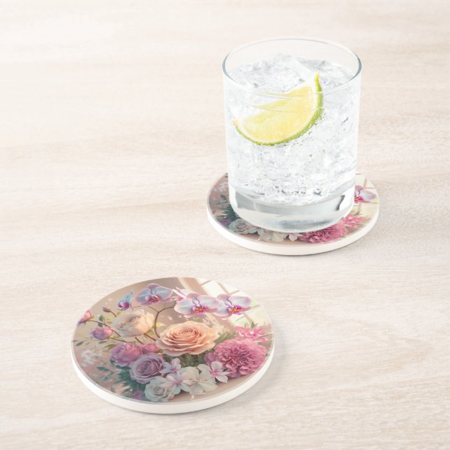 3D Spring Flowers Greeting Card with Roses  Coaster (Side)