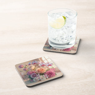 3D Spring Flowers Greeting Card with Roses Coaster