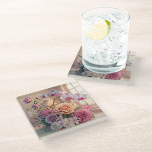 3D Spring Flowers Greeting Card with Roses Glass Coaster