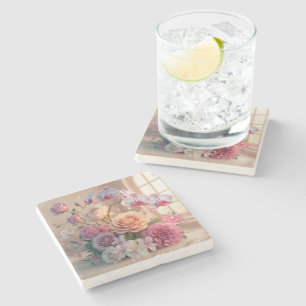 3D Spring Flowers Greeting Card with Roses Stone Coaster
