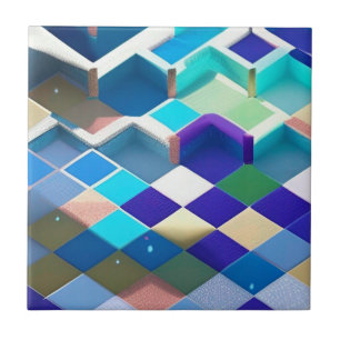 3D squares blue purple green aqua geometric art Tile