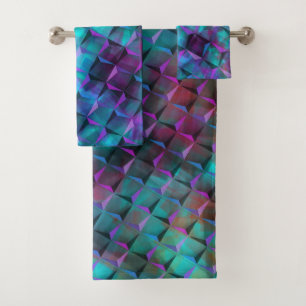 3D squares stained blue lilac to pink or triangles Bath Towel Set