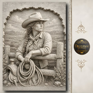 3D Stone Cowgirl Western Wall Sculpture Tissue Paper