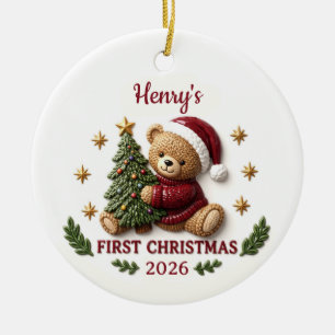 3D Storybook Pink Bunny Baby 1st Christmas Ceramic Tree Decoration