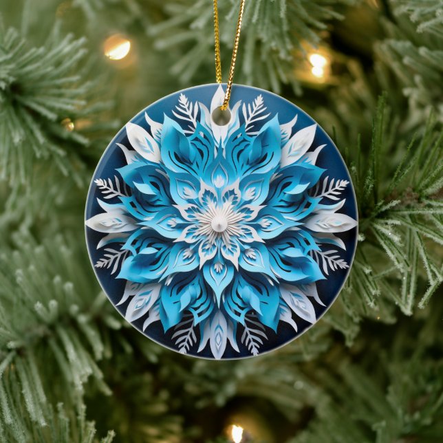 3D Style Blue White Flower Christmas Holiday Ceramic Tree Decoration (Tree)