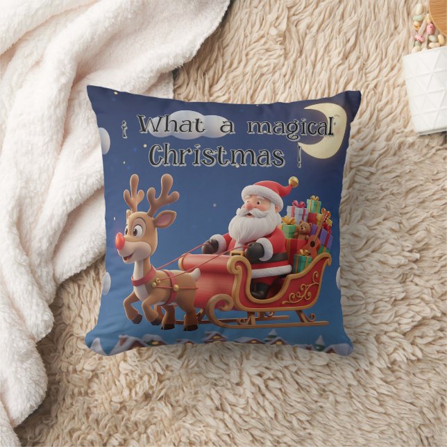 3D Style Christmas Night Sleigh Pillow (Blanket)