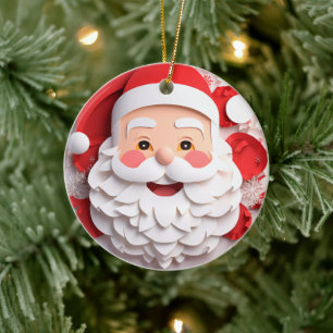 3D Style Santa Clause Christmas Holiday Ceramic Tree Decoration