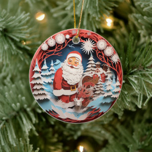 3D Style Santa Clause Christmas Holiday Ceramic Tree Decoration