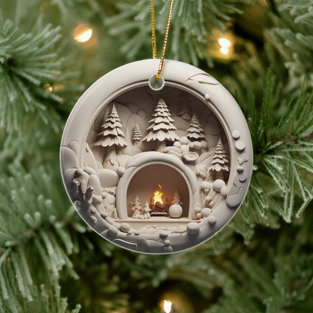 3D Style Winter Fireplace Christmas Holiday Ceramic Tree Decoration (Tree)