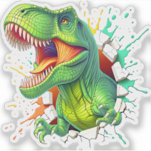 3D T-Rex Dinosaur Wall Smash Boys Kids T-Shirt