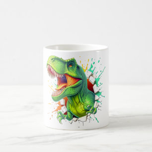 3D T-Rex Dinosaur Wall Smash Boys Kids T-Shirt Coffee Mug