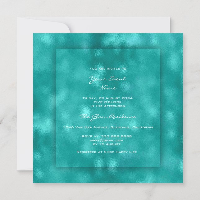 3D Teal Aquatic Tiffany Urban Beach Ocean Glass Invitation (Front)