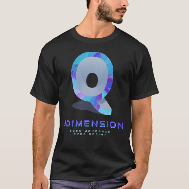 3D Tech Letter Q Modern Monogram Stylish T-Shirt (Front)