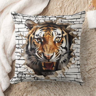 3D Tiger Wall Break Art – Realistic Safari Cushion