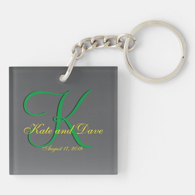 3d Titanium Monogram Date Yellow Text Key Ring (Back)