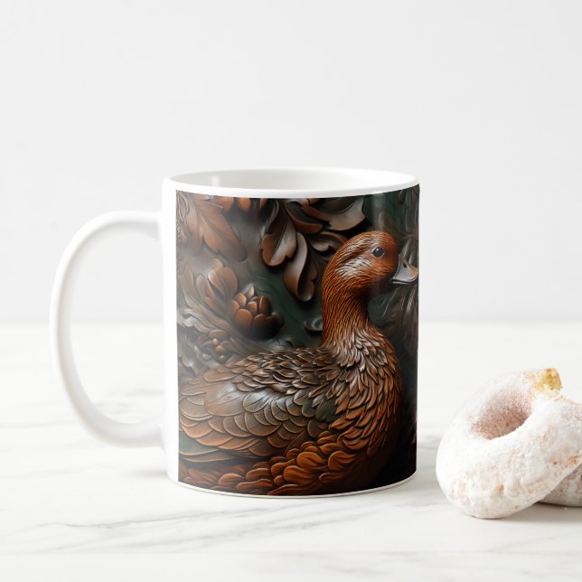 3D Tooled Leather Look Printed Duck Coffee Mug (With Donut)