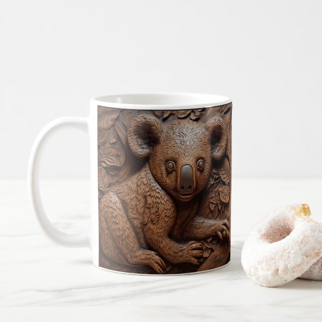 3D Tooled Leather Look Printed Koala Bear Coffee Mug (With Donut)
