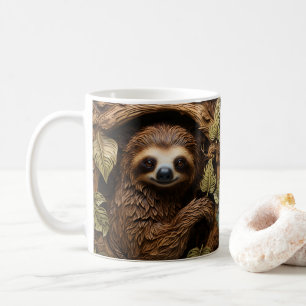 3D Tooled Leather Look Printed Sloth Coffee Mug