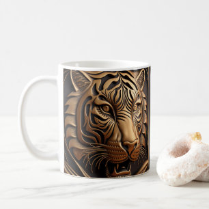 3D Tooled Leather Look Printed Tiger Coffee Mug