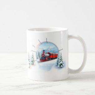 3d train mug wrap appears through a breaking wall 