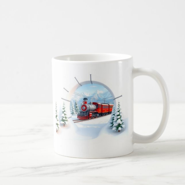 3d train mug wrap appears through a breaking wall  (Right)